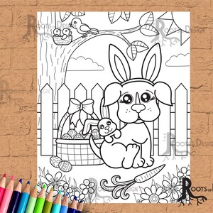 DOWNLOAD INSTANTÂNEO Página para colorir - arte de doodle de cachorro de Páscoa, para imprimir