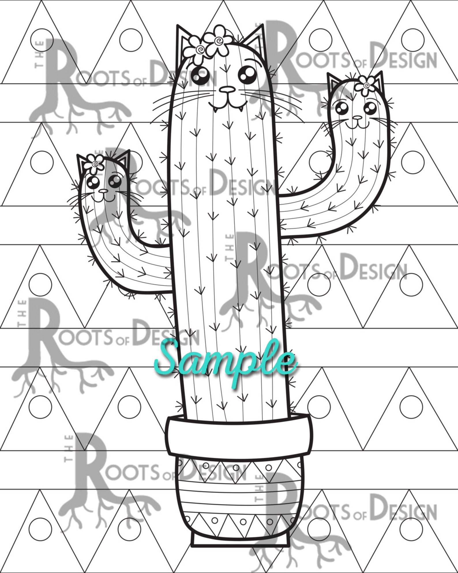 INSTANT DOWNLOAD Cute Cat-tus Cactus Coloring Coloring Page - Etsy