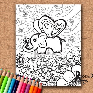 INSTANT DOWNLOAD Coloring Page Cute Butterfly Elephant ele-fly T Art