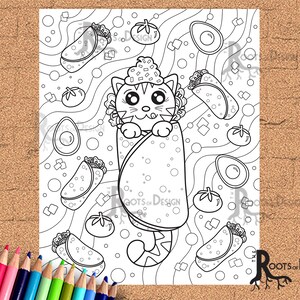 INSTANT DOWNLOAD Coloring Purrito Burrito Cat Art Coloring Page/ Print, doodle art, printable image 1