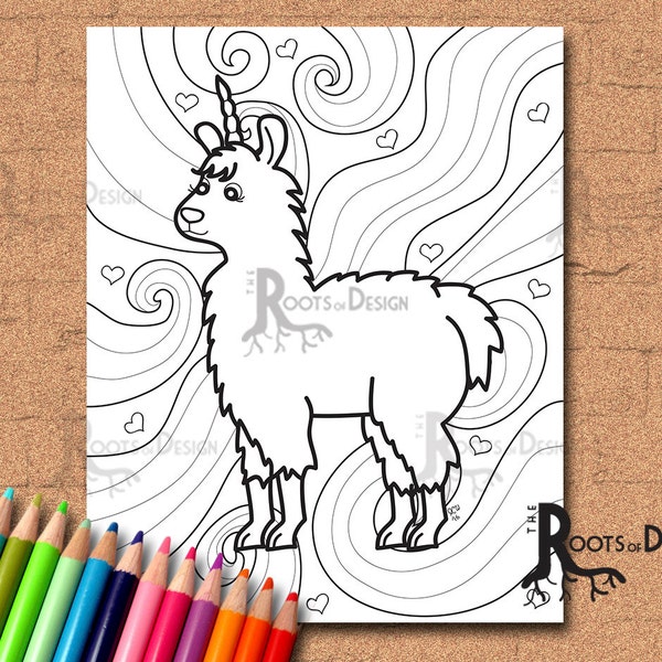 INSTANT DOWNLOAD Coloring Page -  Fun Llamacorn, doodle art, printable