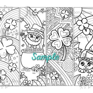 INSTANT DOWNLOAD Coloring Page St. Patrick's Day Themed Color your own fun bookmarks, doodle art, printable image 2