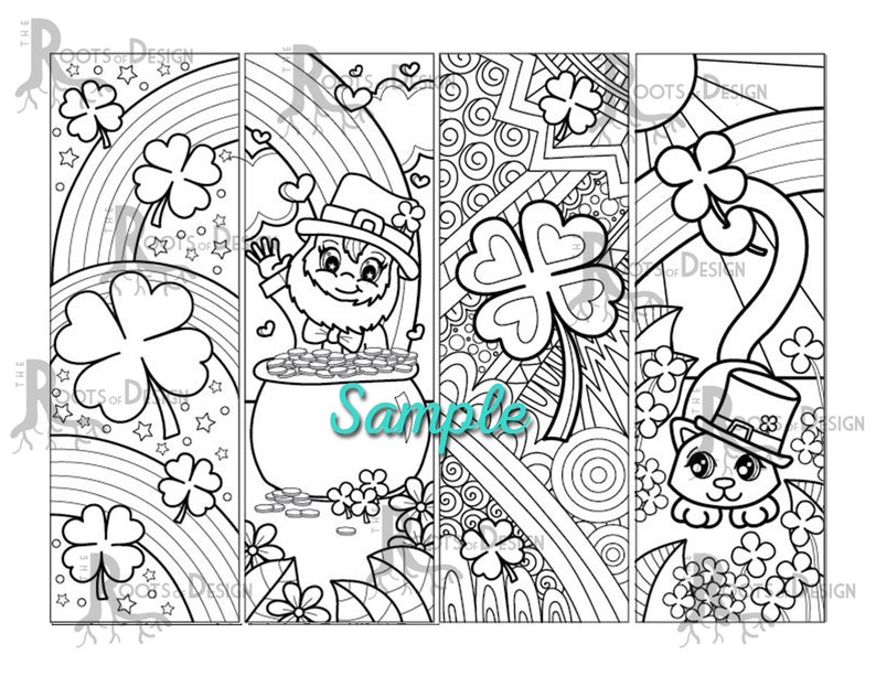 INSTANT DOWNLOAD Coloring Page St. Patrick's Day Themed Color your own fun bookmarks, doodle art, printable image 2