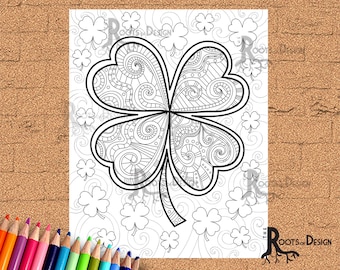 INSTANT DOWNLOAD Coloring Page - Shamrock / Clover Print 5 zentangle inspired, doodle art, printable