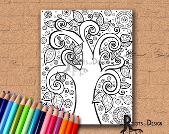 INSTANT DOWNLOAD Coloring Page - Tree of Life Art Print zentangle inspired, doodle art, printable