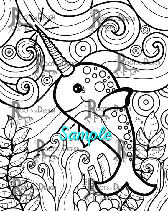 Instant Download Coloring Page Narwhal Zentangle Inspired Etsy