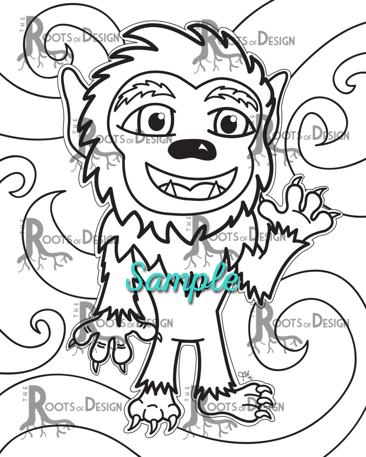 INSTANT DOWNLOAD Happy Wolfman Coloring Coloring Page Print, Doodle Art ...