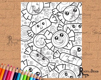 INSTANT DOWNLOAD Candy Coloring Print, doodle art, printable