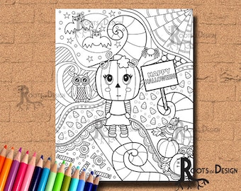 DOWNLOAD INSTANTÂNEO Happy Halloween Coloring Coloring Page Print, doodle art, imprimível