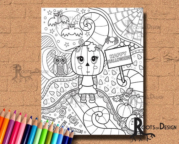 INSTANT DOWNLOAD Happy Halloween Coloring Coloring Page Print