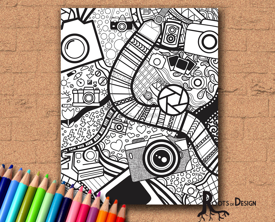 INSTANT DOWNLOAD Coloring Page Camera Art Print Zentangle Etsy
