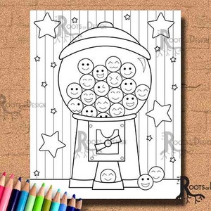INSTANT DOWNLOAD Coloring Page Gumball Machine Cutie Art Coloring Print, doodle art, printable image 1