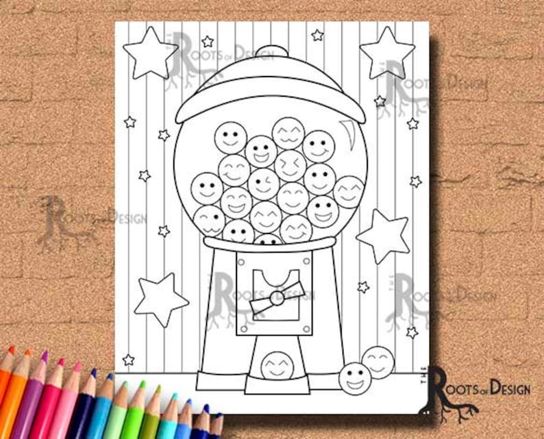 INSTANT DOWNLOAD Coloring Page Gumball Machine Cutie Art Coloring Print, doodle art, printable image 1