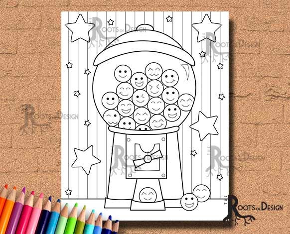 instant download coloring page gumball machine cutie art etsy