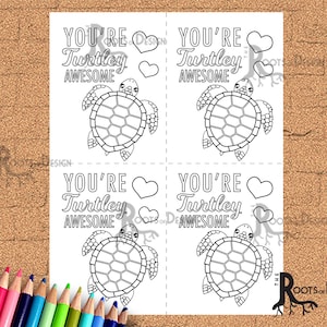 Téléchargement instantané - Carte de Saint Valentin tortue mignonne à colorier, idéale pour la salle de classe - Colorez votre propre carte imprimable