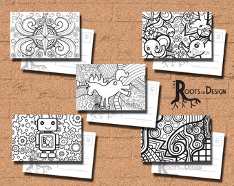 INSTANT DOWNLOAD Färbung Postkarte Bundle 2 - Farbe Ihre eigenen Spaß Postkarten, Doodle Kunst, druckbare, Färbung Postkarten