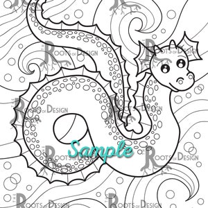 INSTANT DOWNLOAD COlORING PAGE Cute Sea Monster Page Print, doodle art, printable image 2