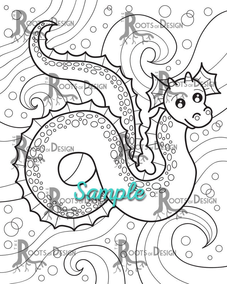 INSTANT DOWNLOAD COlORING PAGE Cute Sea Monster Page Print, doodle art, printable image 2