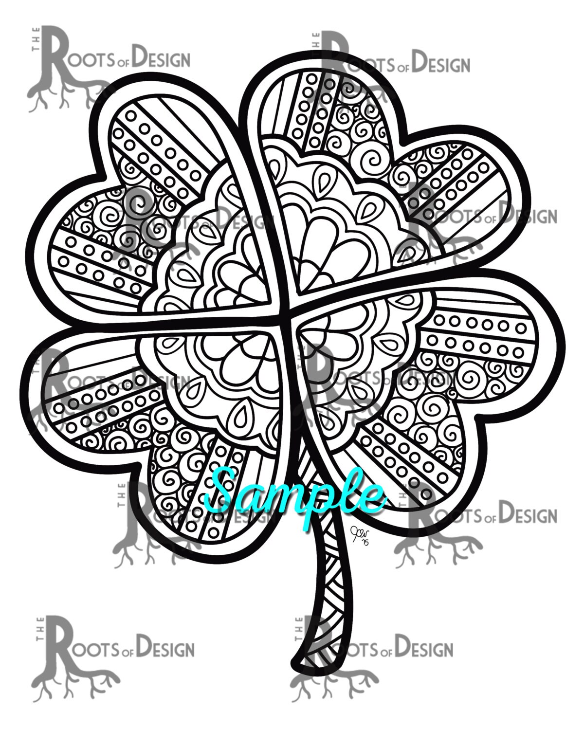 INSTANT DOWNLOAD Coloring Page - Four Leaf Clover/ Shamrock Print Zentangle  Inspired, Doodle Art, Printable - Etsy, image size:1200x1500