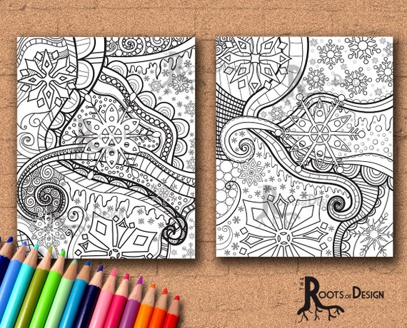 Instant Download Snowflake Coloring Page Bundle Coloring