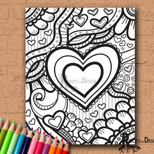 INSTANT DOWNLOAD Coloring Page Fancy Heart/ Valentine's Day Art Coloring Print zentangle inspired, doodle art, printable image 1