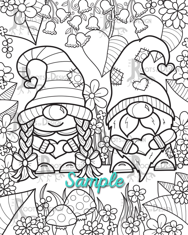 INSTANT DOWNLOAD Coloring Page Gnome Couple in Love in - Etsy