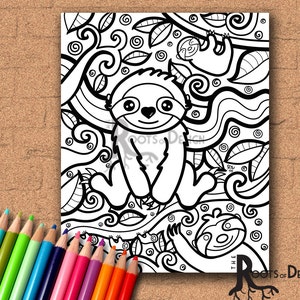DOWNLOAD IMMEDIATO Pagina da colorare - Bradipo Stampa da colorare, arte scarabocchio, stampabile
