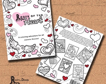 INSTANT DOWNLOAD Roots Of The Heart Coloring Book- Coloring Print, doodle art, printable, Valentine's Day Coloring Book
