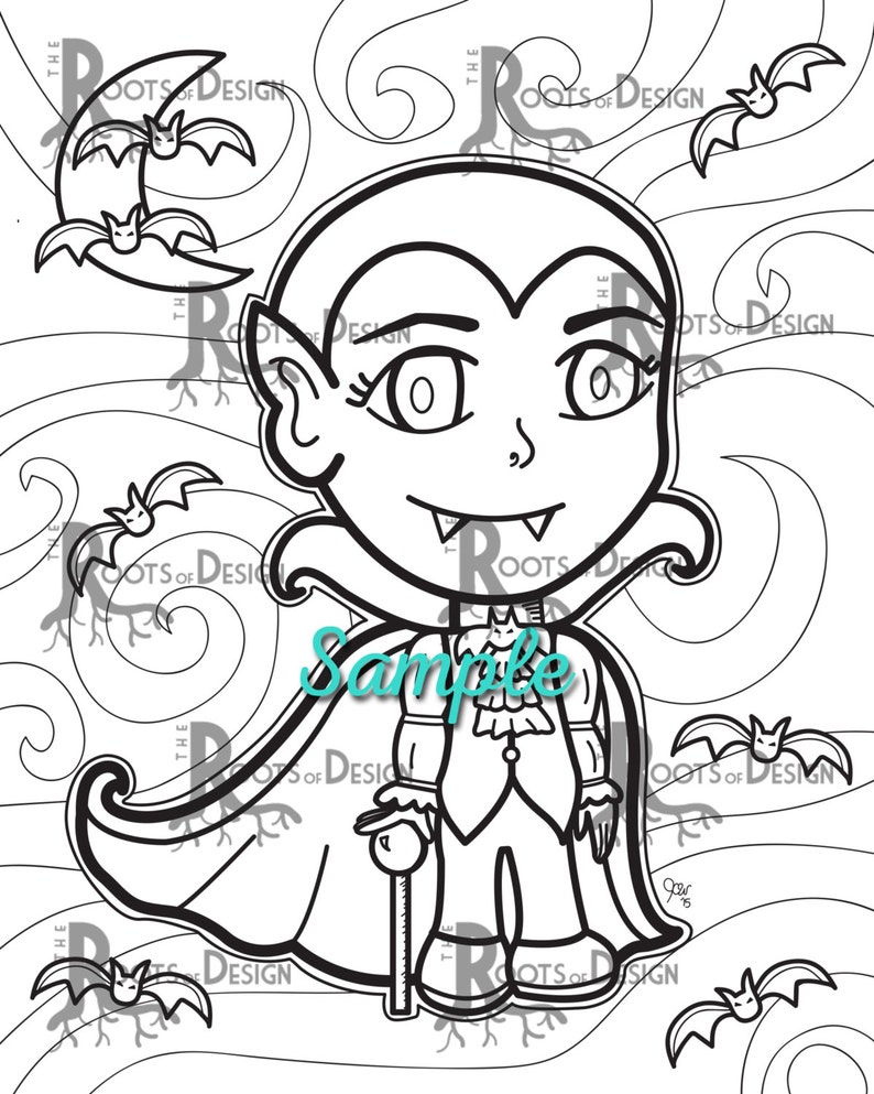 Download INSTANT DOWNLOAD Cute Vampire Coloring Coloring Page Print ...