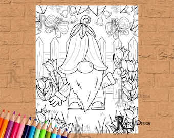 INSTANT DOWNLOAD Coloring Page - Flower Gnome Bundle Print, doodle art, printable