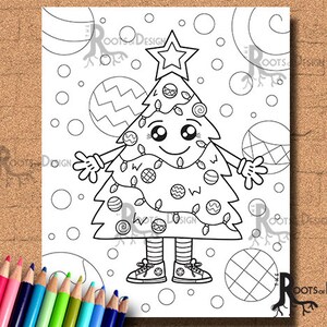 INSTANT DOWNLOAD Cute Chibi Christmas Tree Page Print, doodle art, printable