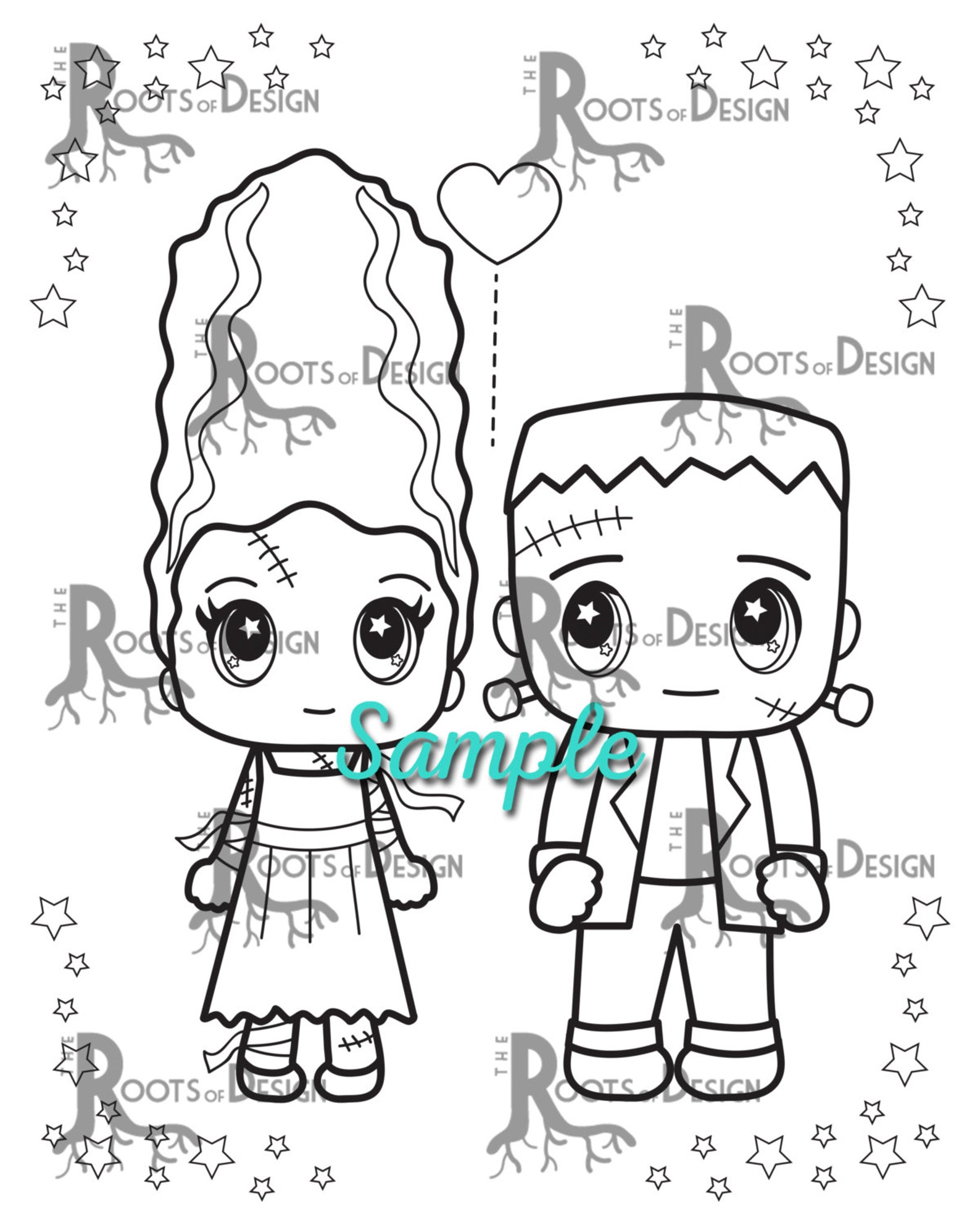 INSTANT DOWNLOAD Halloween Frankenstein and Bride Coloring | Etsy