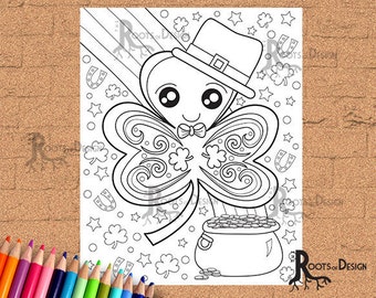 INSTANT DOWNLOAD Coloring Page - St Patrick's Day Four Leaf Clover/ Shamrock Print zentangle inspired, doodle art, printable
