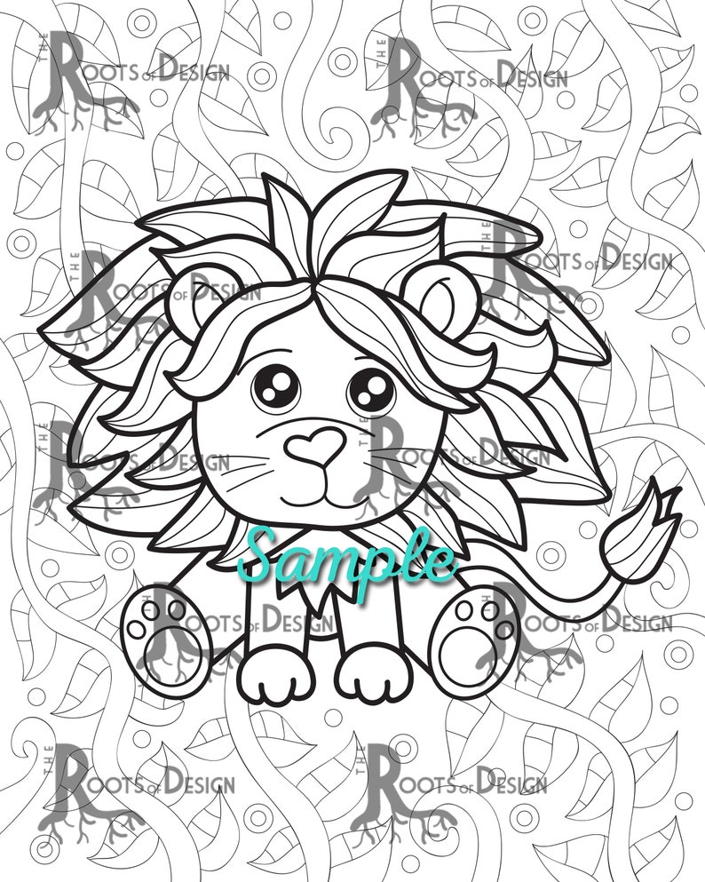 INSTANT DOWNLOAD Coloring Page Kawaii Lion Doodle Art - Etsy