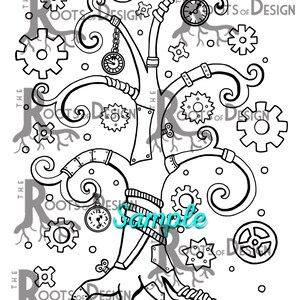 INSTANT DOWNLOAD Coloring Page - Steampunk Style Tree Print zentangle inspired, doodle art, printable