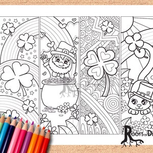 INSTANT DOWNLOAD Coloring Page St. Patrick's Day Themed Color your own fun bookmarks, doodle art, printable image 1