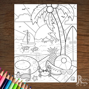 INSTANT DOWNLOAD Coloring Page - Summer fun 4, doodle art, printable