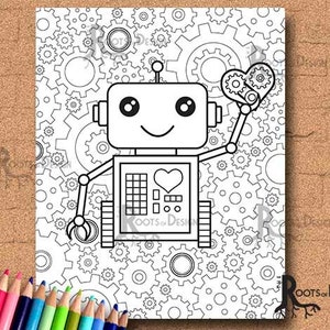 INSTANT DOWNLOAD Coloring Page - Robot with gears 2, doodle art, gamer printable