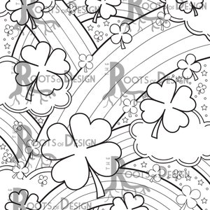 INSTANT DOWNLOAD Coloring Page Shamrock and Rainbows, doodle art, printable image 2