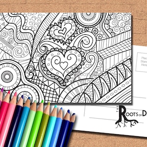 SOFORTIGER DOWNLOAD Postkarten Ausmalseite - Herz Zendoodle Color your own fun Postkarten, doodle art, printable, Coloring Postkartes