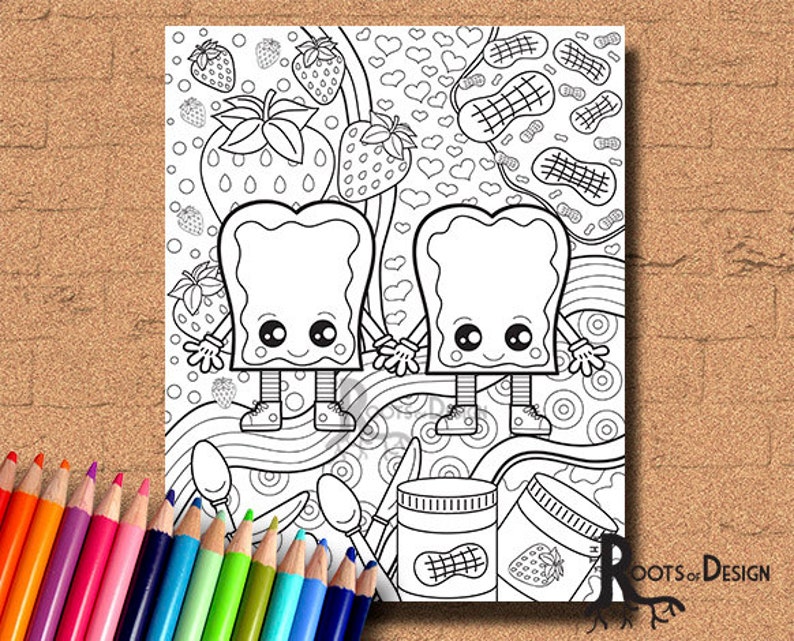 INSTANT DOWNLOAD Coloring Page Peanut Butter and Jelly Art - Etsy