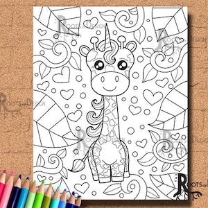 INSTANT DOWNLOAD Coloring Page - Giraffe-a-corn Print, doodle art, printable