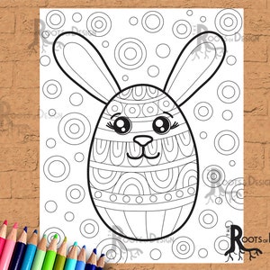 DOWNLOAD INSTANTÂNEO Página para colorir - Arte fofa de doodle de ovo de coelhinho da Páscoa, para impressão