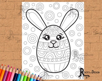 INSTANT DOWNLOAD Coloring Page - Cute Easter Bunny Egg doodle art, printable