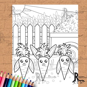 DOWNLOAD INSTANTÂNEO Página para colorir - arte de doodle de coelhinhos de cenoura, para imprimir