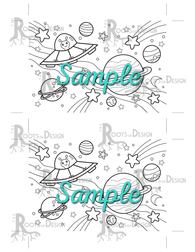 INSTANT DOWNLOAD Coloring Postcard Page UFO in Space Color | Etsy