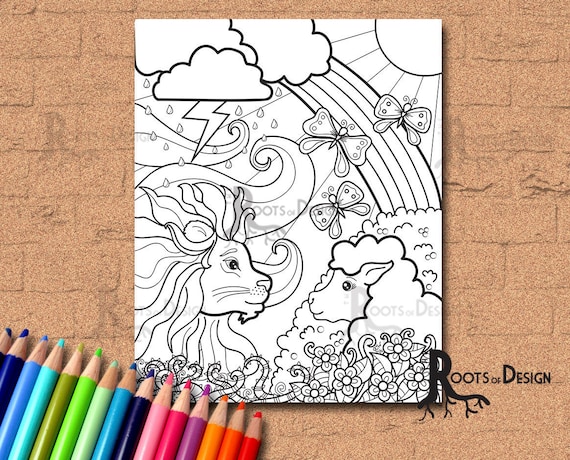 INSTANT DOWNLOAD Coloring Page Lion Lamb Coloring. March - Etsy
