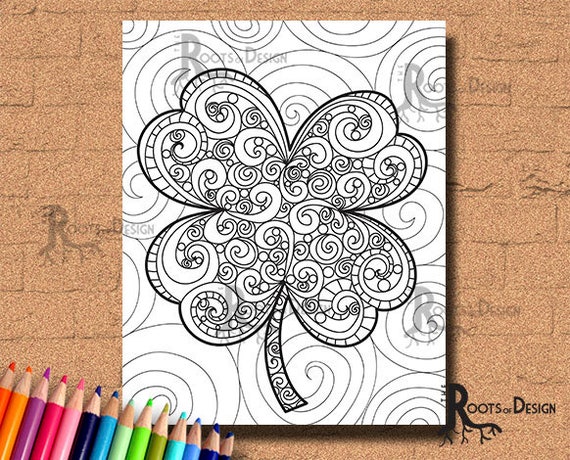 INSTANT DOWNLOAD Coloring Page  Shamrock / Clover Print 3