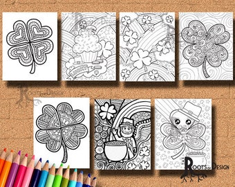 INSTANT DOWNLOAD Coloring Page - Fun St. Patrick Day Coloring Pack zentangle inspired, doodle art, printable