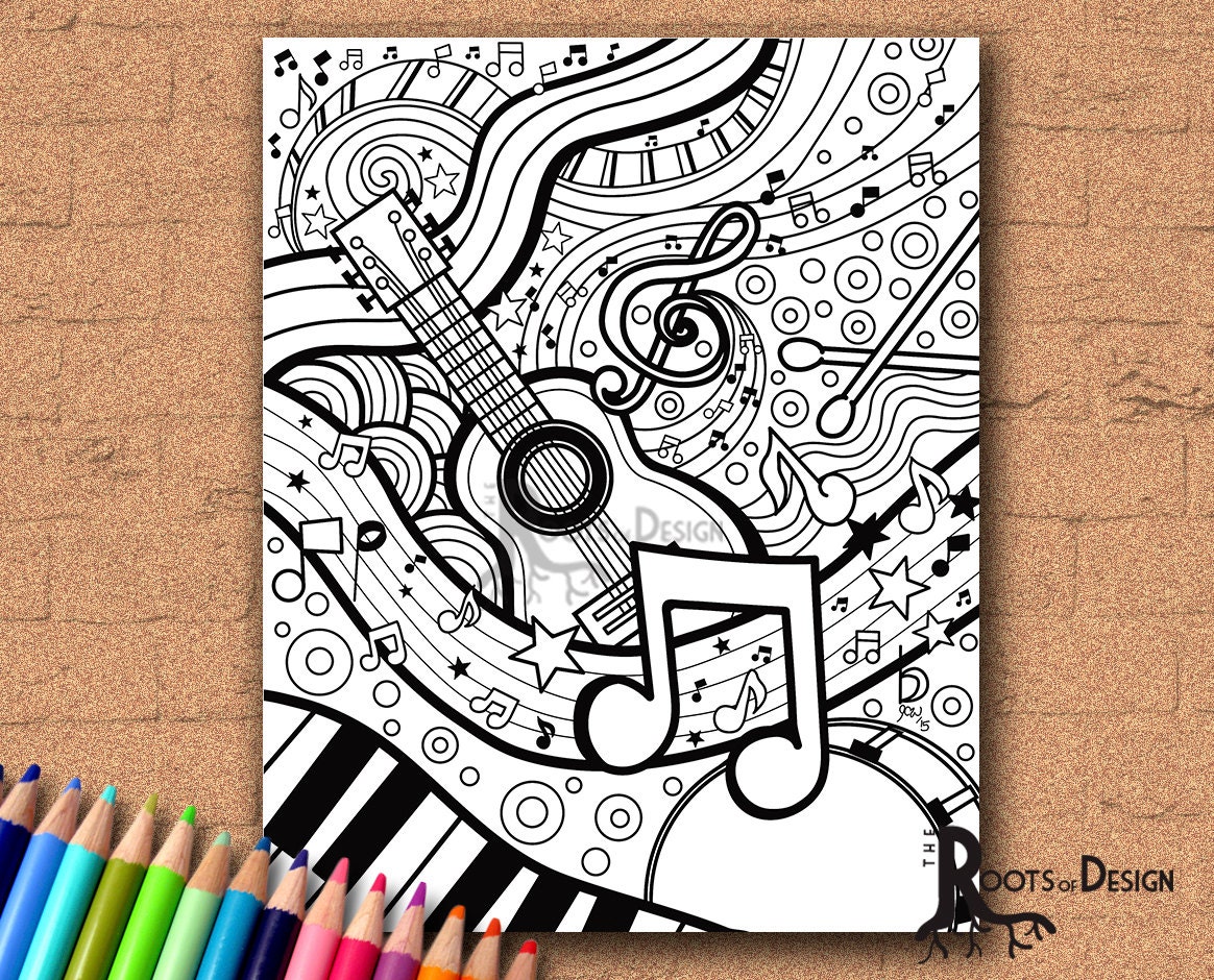 INSTANT DOWNLOAD Coloring Page Music Art Print Zentangle Etsy